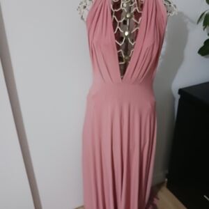 Sleeveless Deep V Maxi Dress in Dusty Pink